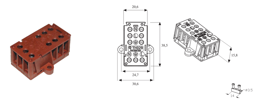 Клеммная колодка THB.029.A1A - CURRENT DISTRIBUTOR 3+3P SCREW IP00 THB.029.A1A фото