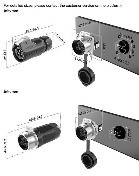 Разъем cnlinko LP-28-J02SX-23-401/LP-28-C03PE-21-001 2р корпус 50А 500В IP68 LP-28-J02SX-23-401/LP-28-C03PE-21-001 фото