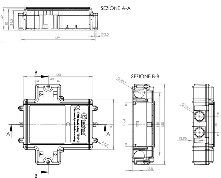 РАСПРЕДЕЛИТЕЛЬНАЯ КОРОБКА THA.210.A0A - BOX 4 ВХОДА M16-M20 IP66/IP67/IP68 THA.210.A0A фото