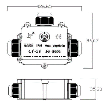 Розподільна коробка SWT.M686-T 3pin IP68, 24A, 450V SWT.M686-T фото