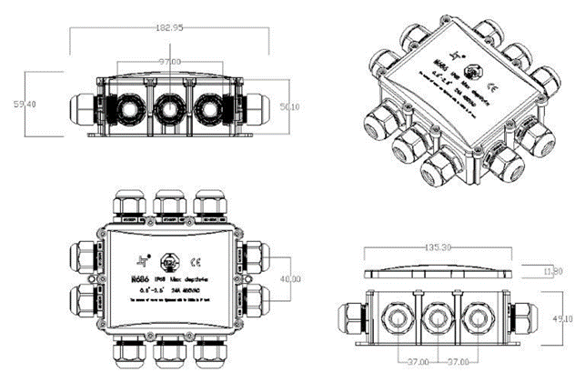 Распределительная коробка SWT.M686-S 3pin IP68, 24А, 450В SWT.M686-S фото
